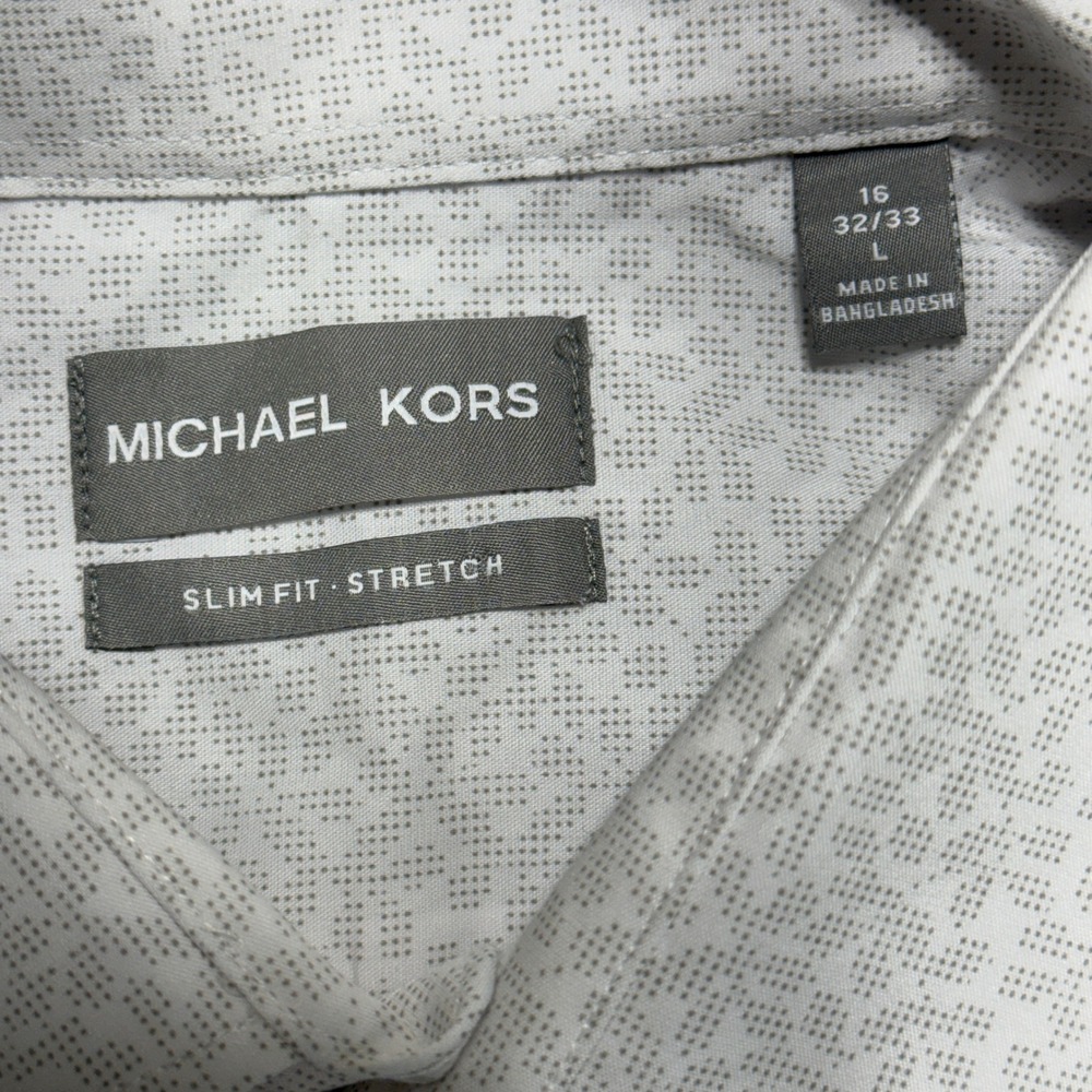 Michael Kors Dress Shirt Men L White Grey - Picture 3 of 9